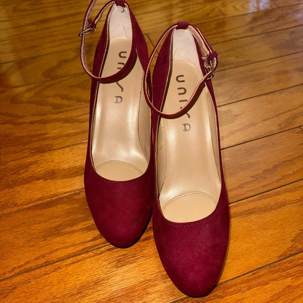 Unisa Burgundy Suede Ankle-Strap Pumps